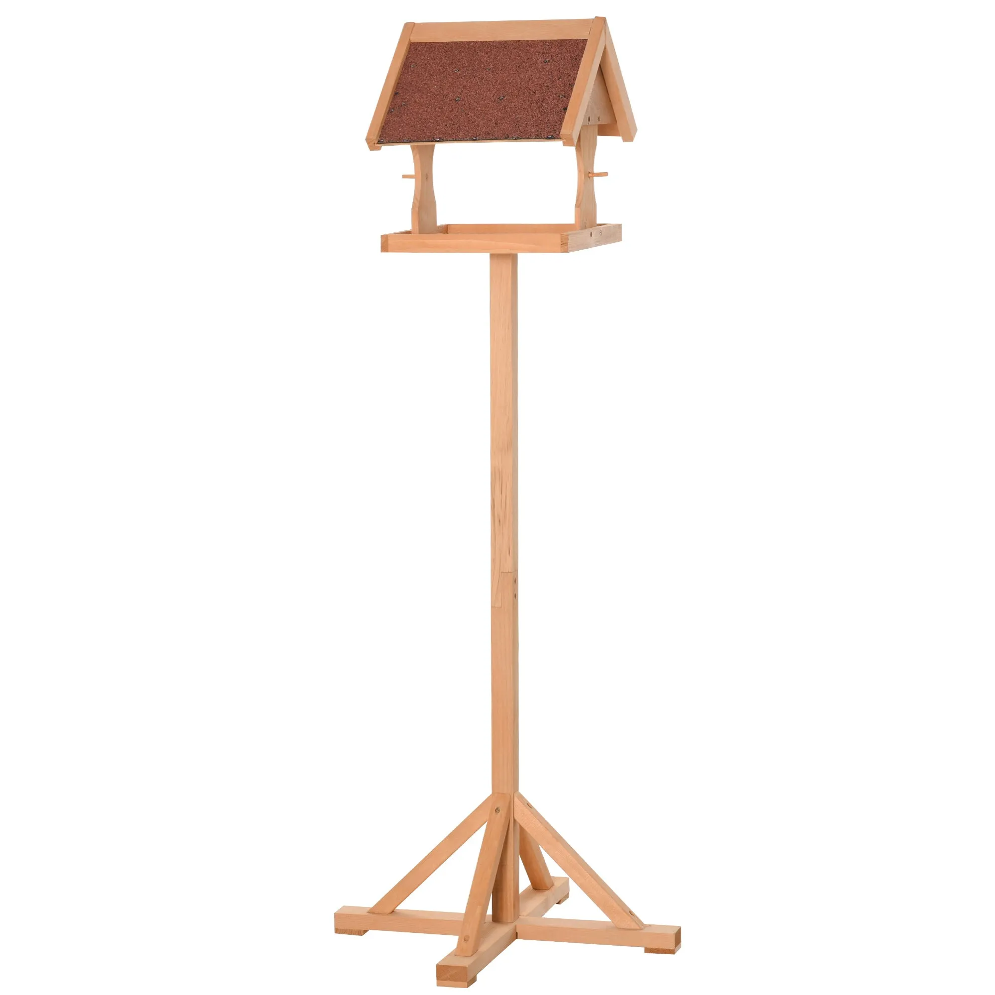 Wooden Bird Feeder Table Freestanding with Weather Resistant Roof Cross-shaped Support Feet for Backyard Pre-cut 55 x 55 x 144cm Natural